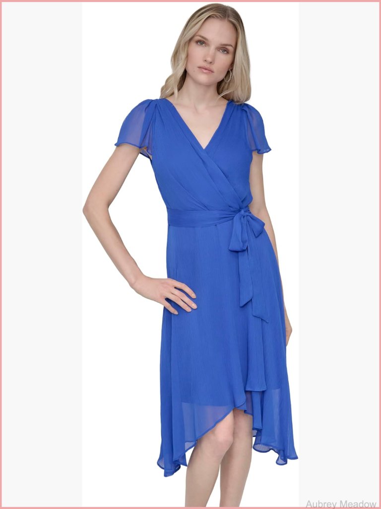 Flutter Sleeve Surplice Tie Fit & Flare Midi Dress